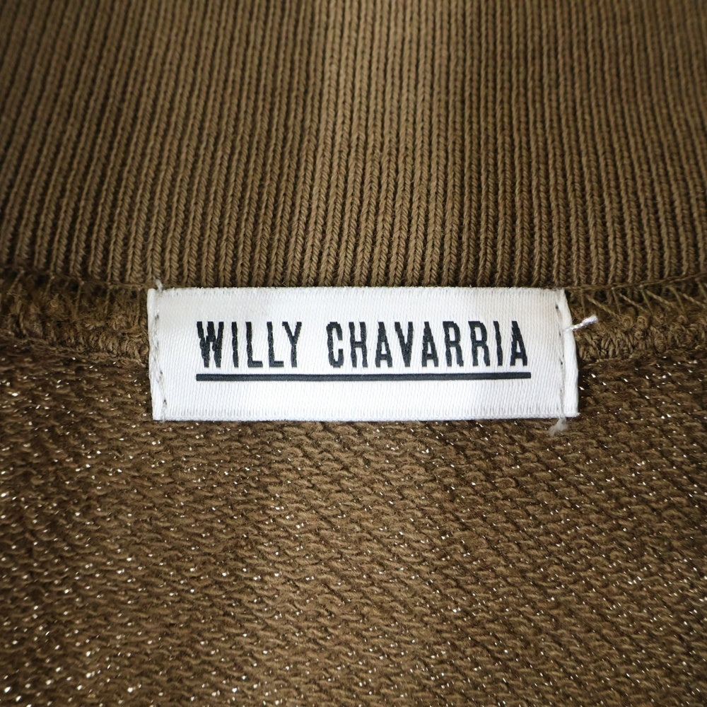 WILLY CHAVARRIA(ウィリーチャバリア) 色褪せ加工 ジップポケット ハーフジップ スウェット トレーナー ベージュ