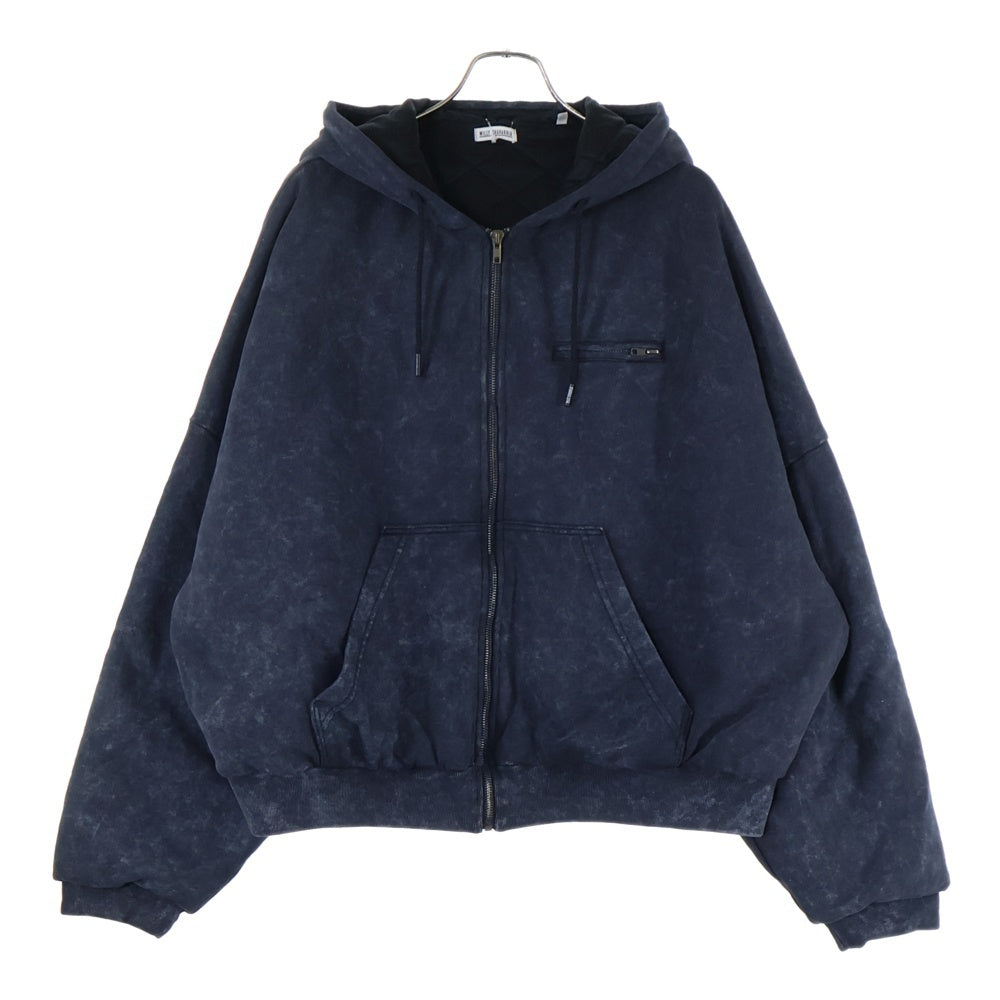 WILLY CHAVARRIA(ウィリーチャバリア) 胸ジップポケット ウォッシュド加工 ドローストリング 中綿 フーデッド ジップアップ パーカー スウェット ブラック