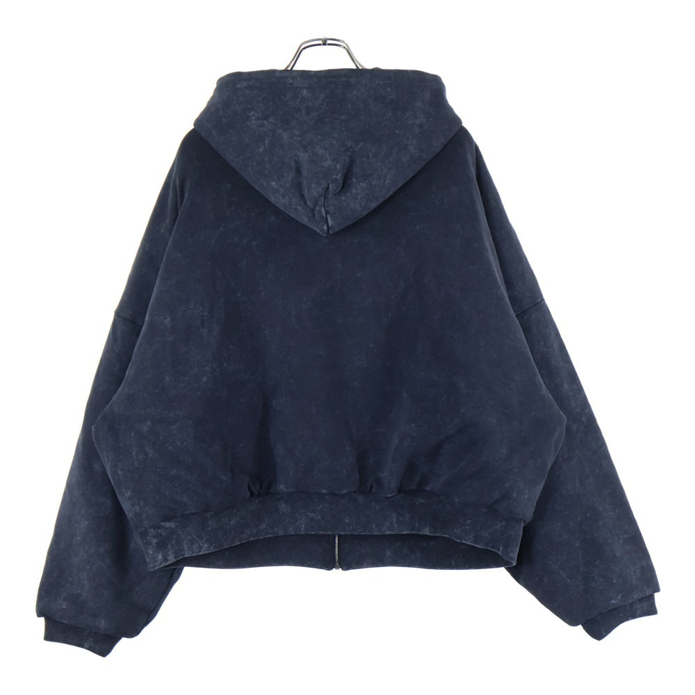 WILLY CHAVARRIA(ウィリーチャバリア) 胸ジップポケット ウォッシュド加工 ドローストリング 中綿 フーデッド ジップアップ パーカー スウェット ブラック