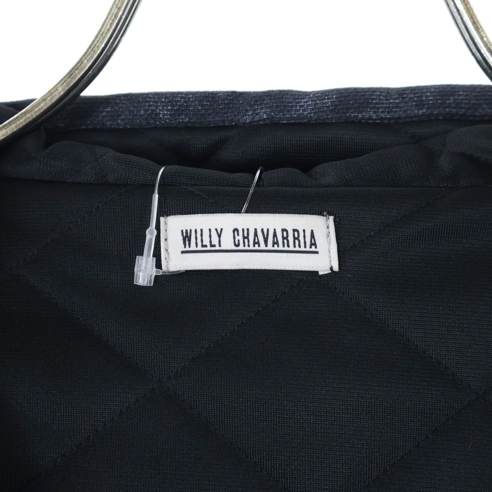 WILLY CHAVARRIA(ウィリーチャバリア) 胸ジップポケット ウォッシュド加工 ドローストリング 中綿 フーデッド ジップアップ パーカー スウェット ブラック