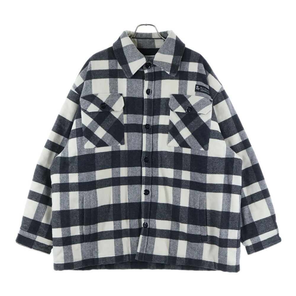 WILLY CHAVARRIA(ウィリーチャバリア) 20AW 胸ロゴデザイン ダブルフラップポケット ギンガムチェック 総柄 中綿 シャツ ジャケット ブラック/ホワイト AW20-REC027