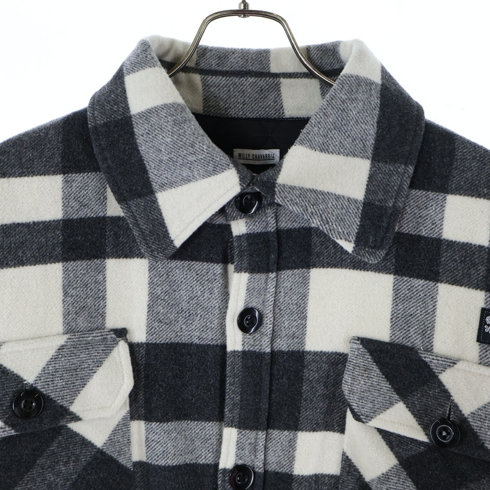WILLY CHAVARRIA(ウィリーチャバリア) 20AW 胸ロゴデザイン ダブルフラップポケット ギンガムチェック 総柄 中綿 シャツ ジャケット ブラック/ホワイト AW20-REC027