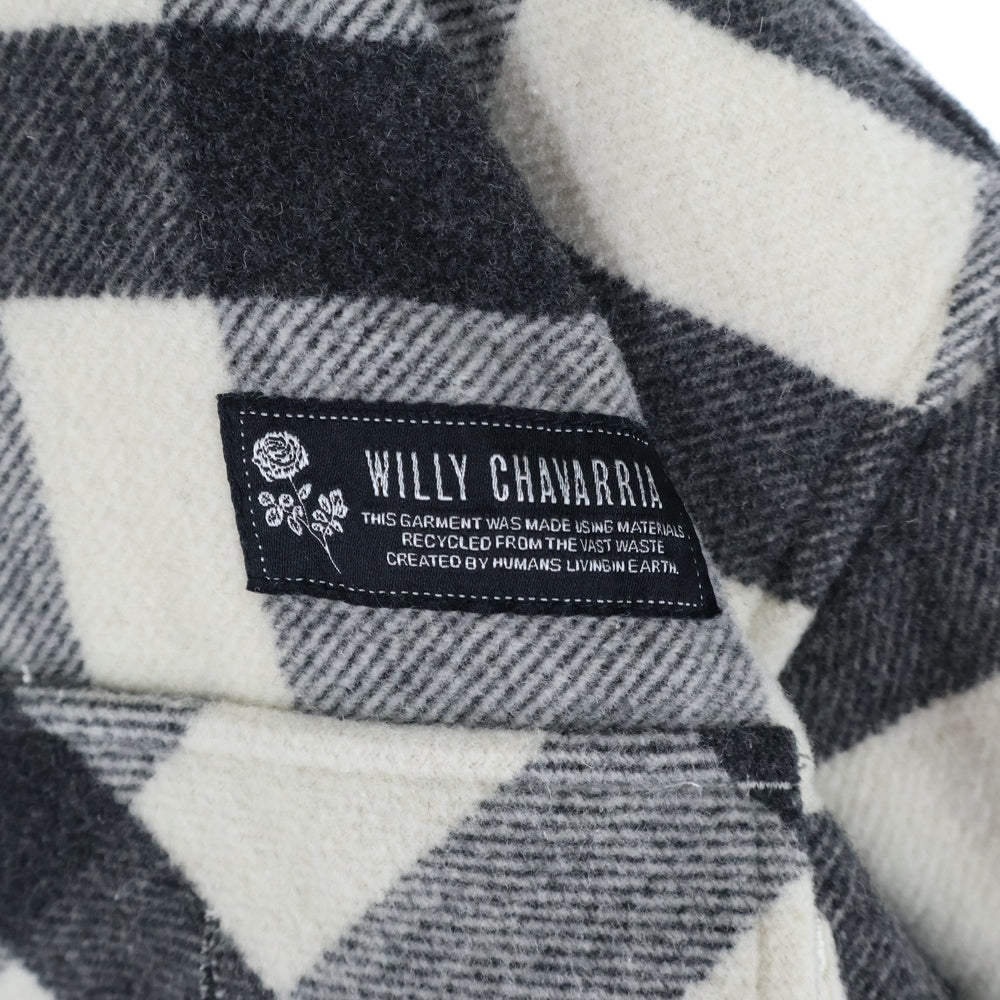 WILLY CHAVARRIA(ウィリーチャバリア) 20AW 胸ロゴデザイン ダブルフラップポケット ギンガムチェック 総柄 中綿 シャツ ジャケット ブラック/ホワイト AW20-REC027