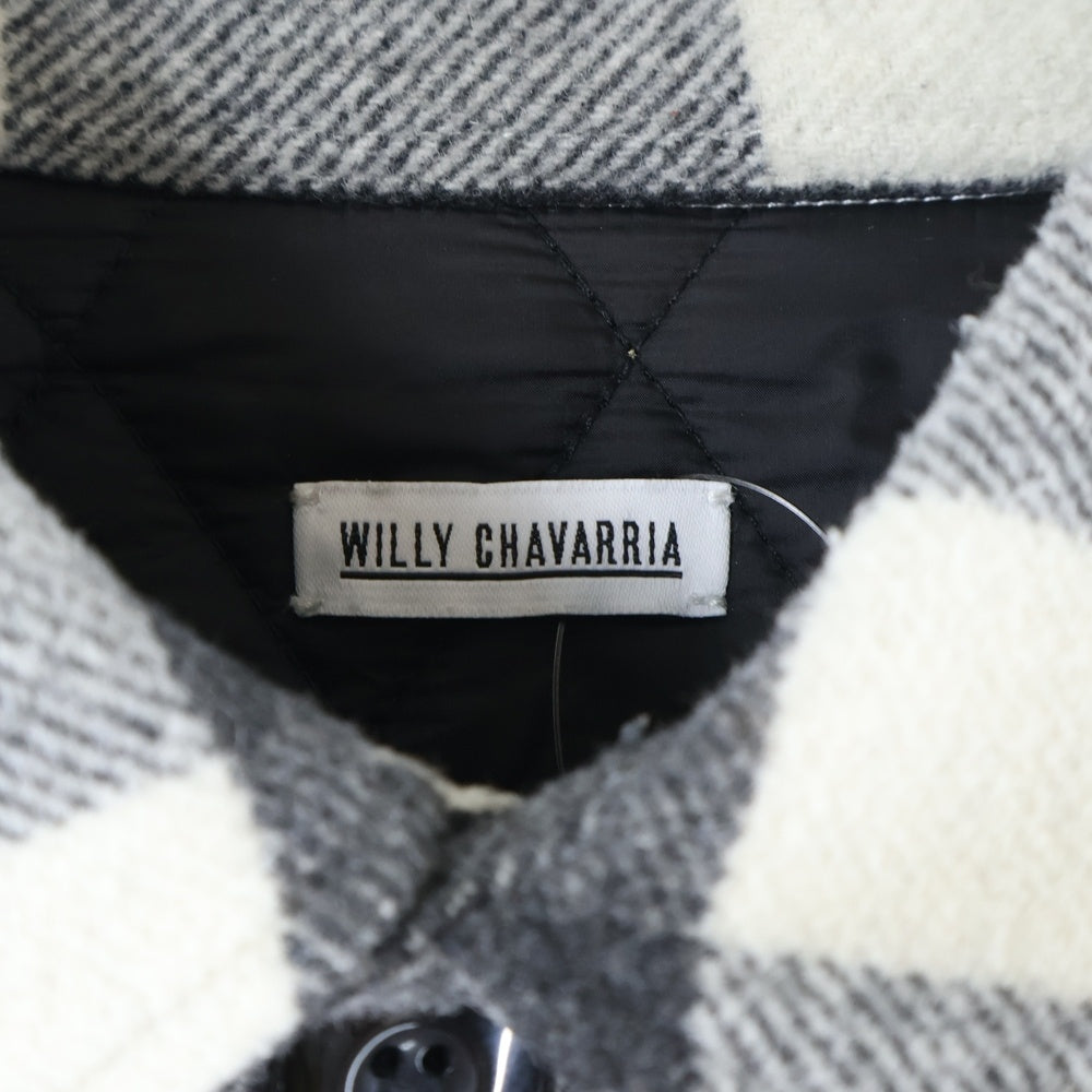 WILLY CHAVARRIA(ウィリーチャバリア) 20AW 胸ロゴデザイン ダブルフラップポケット ギンガムチェック 総柄 中綿 シャツ ジャケット ブラック/ホワイト AW20-REC027