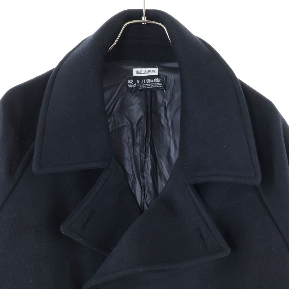 WILLY CHAVARRIA(ウィリーチャバリア) マルチポケット マリンボタン ダブルブレスト ウール ピーコート ブラック AW21 SUR-013