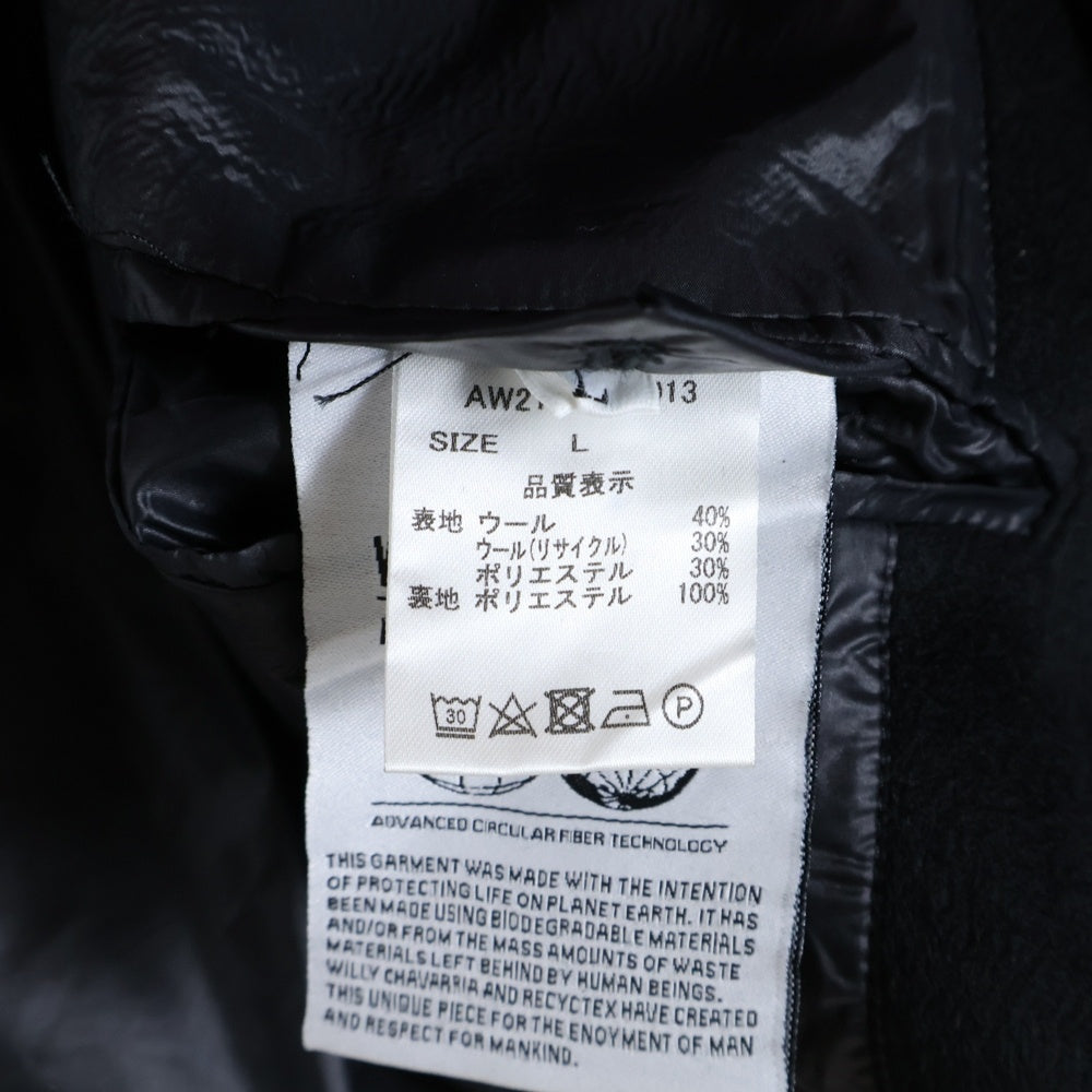 WILLY CHAVARRIA(ウィリーチャバリア) マルチポケット マリンボタン ダブルブレスト ウール ピーコート ブラック AW21 SUR-013