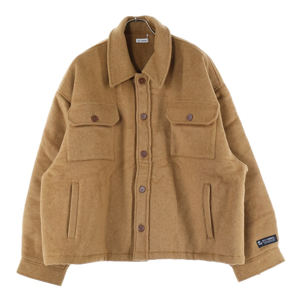 WILLY CHAVARRIA(ウィリーチャバリア) ダブル胸フラップポケット 袖ロゴデザイン 5B 中綿 シャツジャケット ブラウン AW21 SUR-008