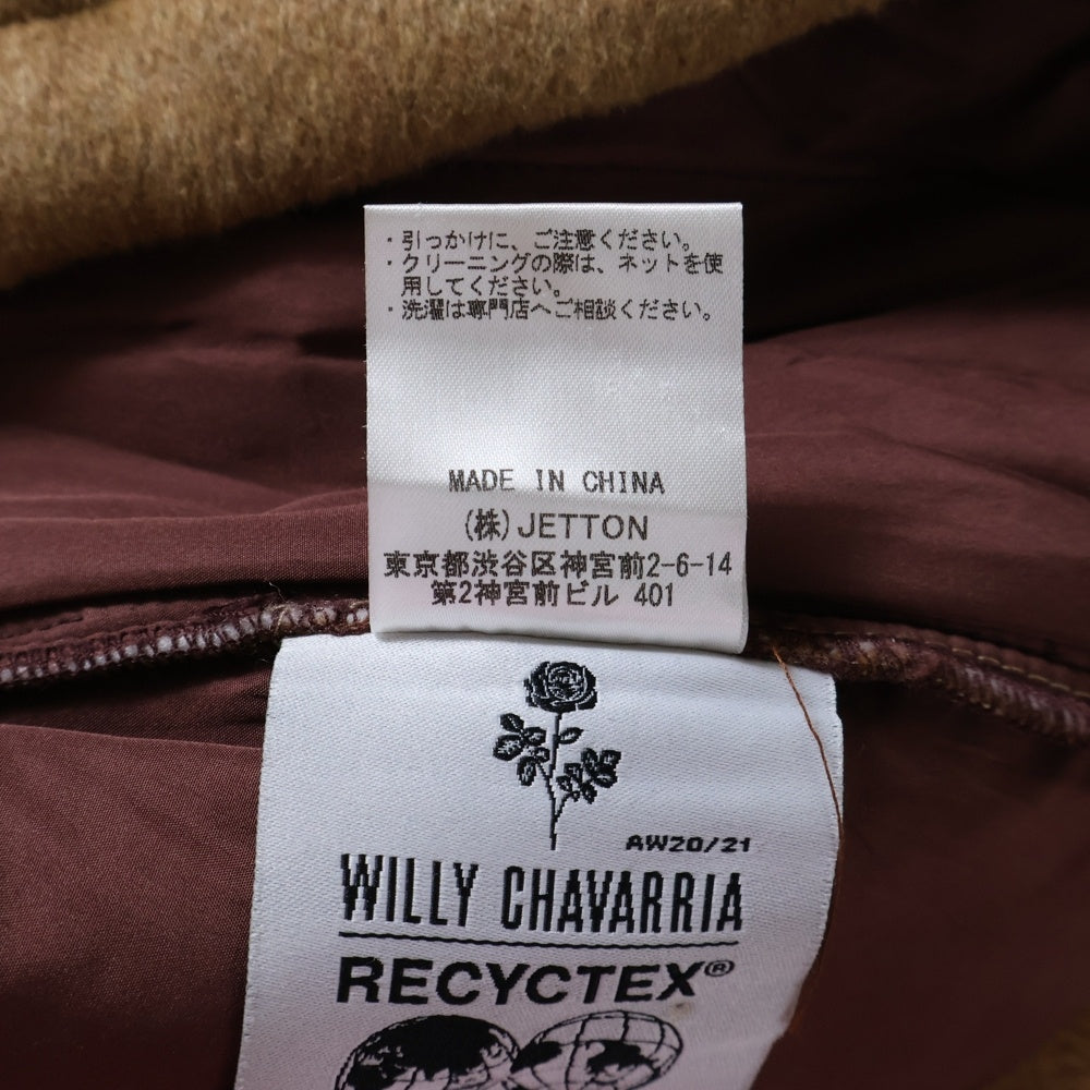 WILLY CHAVARRIA(ウィリーチャバリア) ダブル胸フラップポケット 袖ロゴデザイン 5B 中綿 シャツジャケット ブラウン AW21 SUR-008