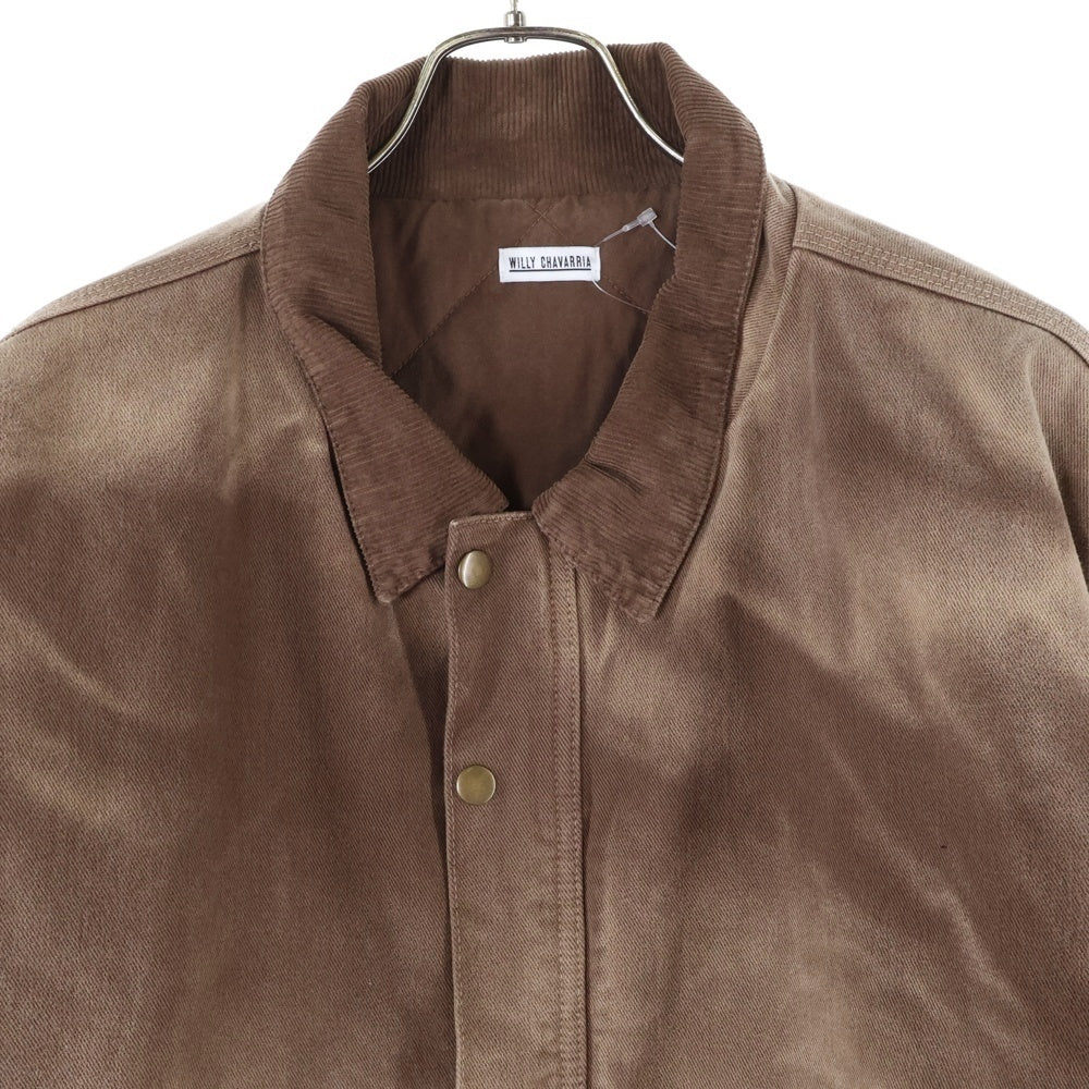 WILLY CHAVARRIA(ウィリーチャバリア) コーデュロイカラー ダブルポケット 中綿 ジップアップ ワークジャケット ブラウン