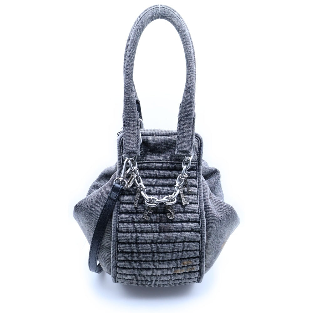DIESEL(ディーゼル) D-VINA-S SHOULDER BAG ロゴチャーム 2WAY デニムショルダーバッグ ハンドバッグ ブラック