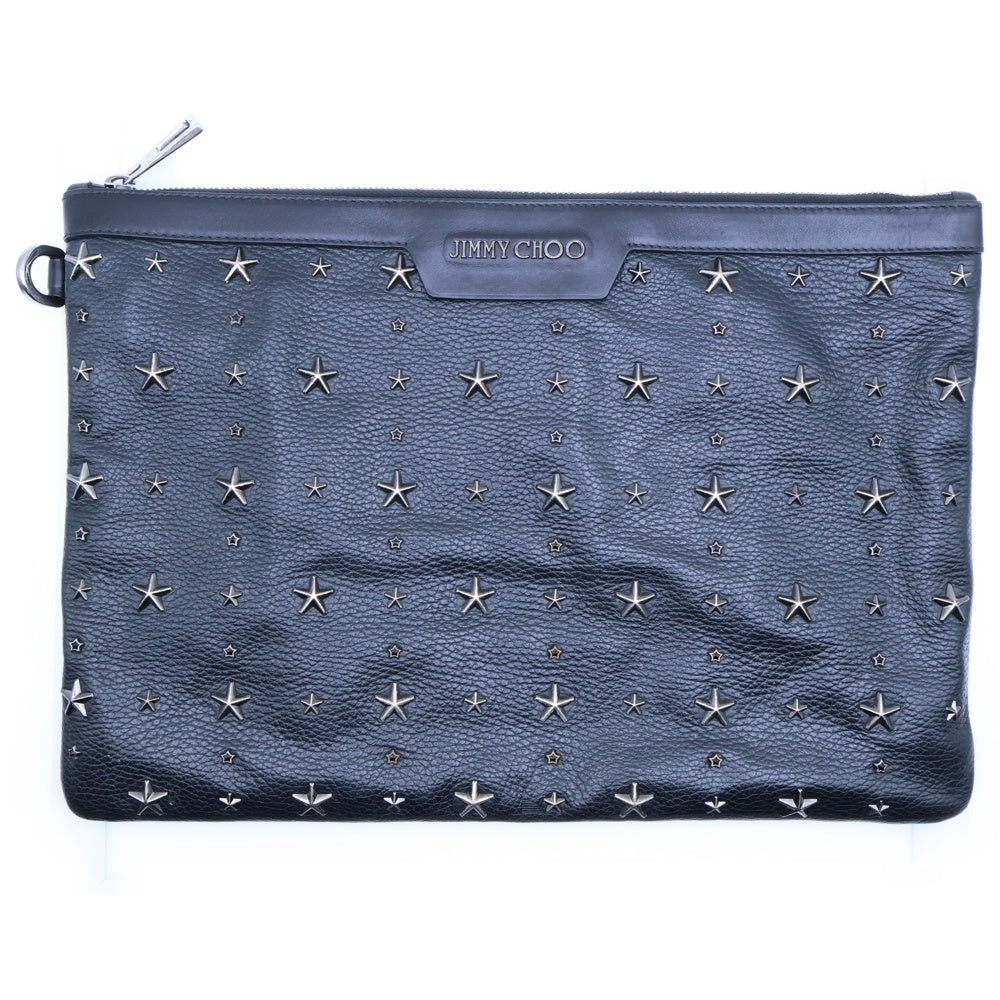 JIMMY CHOO(ジミーチュウ) スタースタッズ ロゴデザイン セカンドバッグ ハンドバッグ ブラック