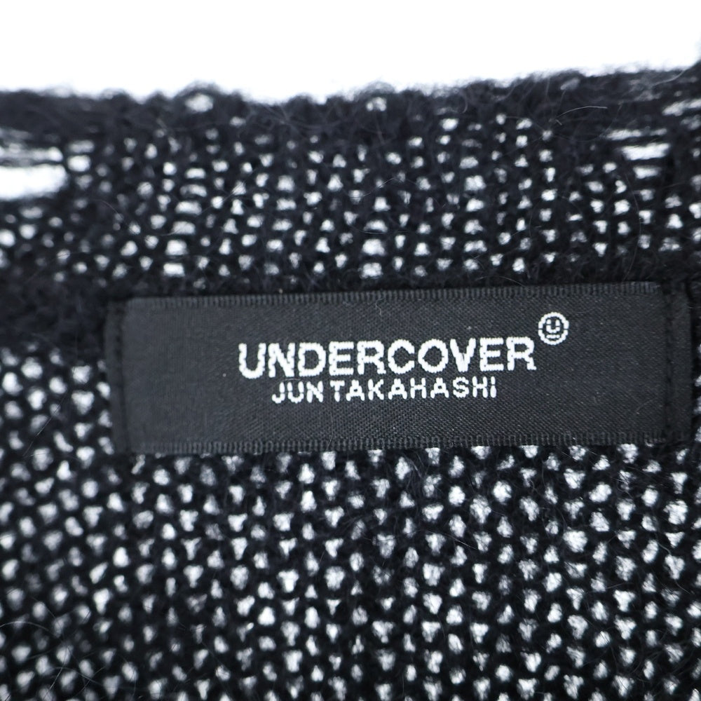 UNDERCOVER(アンダーカバー) モヘヤ混 サイドジップ ダメージ ボーダー クルーネック ニットセーターブラック/グレー UC2B9903-2