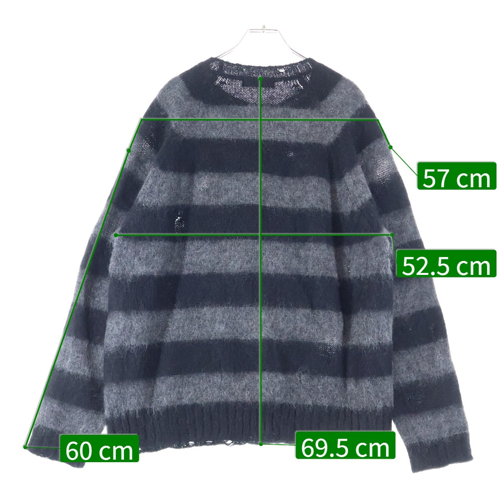 UNDERCOVER(アンダーカバー) モヘヤ混 サイドジップ ダメージ ボーダー クルーネック ニットセーターブラック/グレー UC2B9903-2