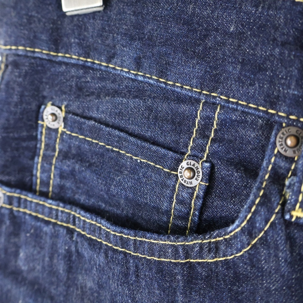 HYSTERIC GLAMOUR(ヒステリックグラマー) ロゴデザインパッチ マルチポケット ジップアップ デニムパンツ インディゴ 02193AP04