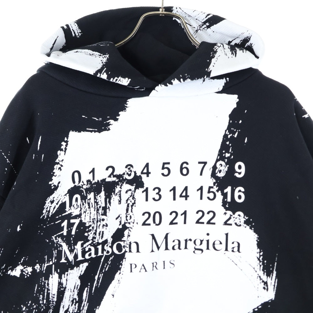 Maison Margiela(メゾンマルジェラ) 20AW DIAGONAL PAINT EFFECT HOODIE ダイアゴナル ペイント エフェクト フーデッド スウェット パーカー ブラック/ホワイト