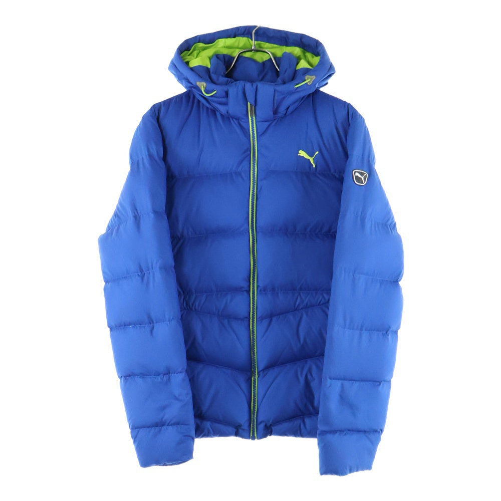 PUMA(プーマ) キャットロゴエンブロイダリー ジップアップ フーデットダウンベンチコート ジャケット ブルー/イエロー 830849