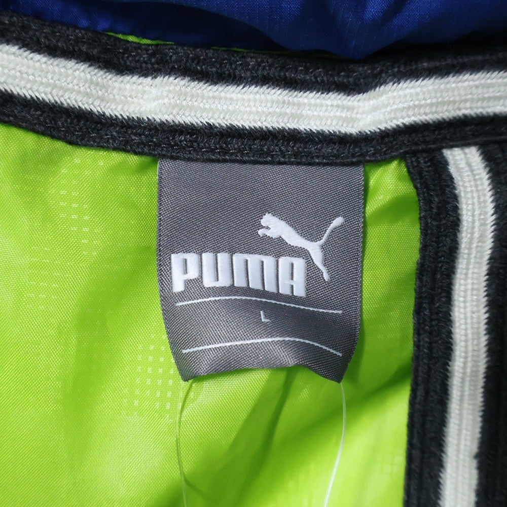 PUMA(プーマ) キャットロゴエンブロイダリー ジップアップ フーデットダウンベンチコート ジャケット ブルー/イエロー 830849