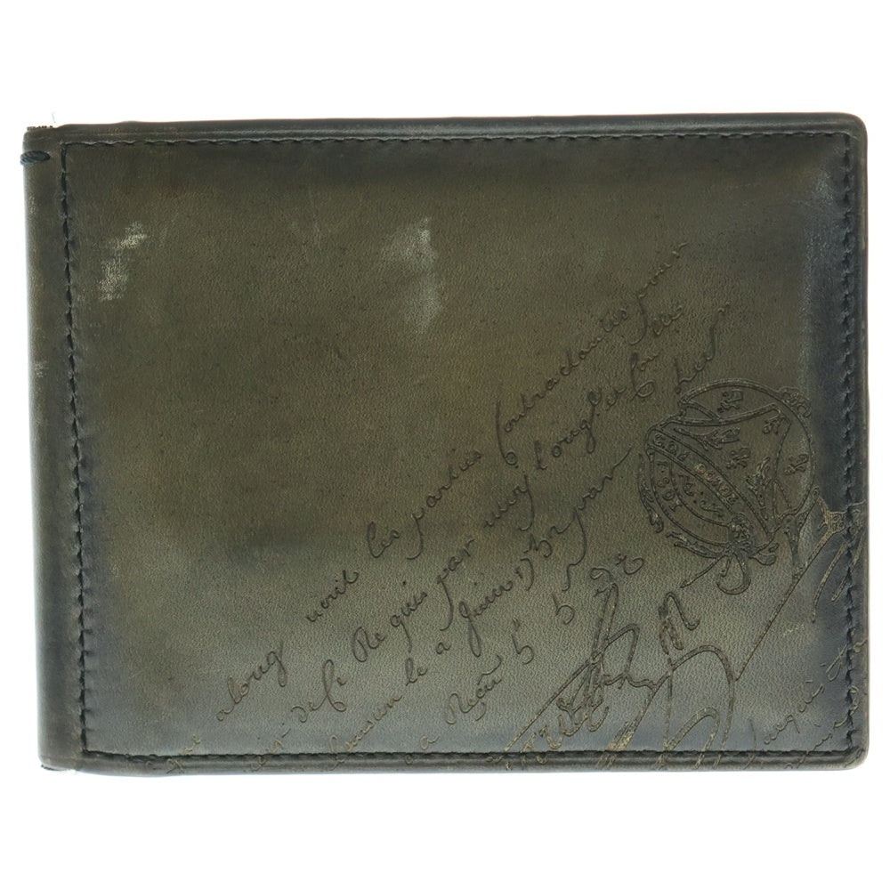 Berluti(ベルルッティ) スクリットレザー カリグラフィ マネークリップ付 ウォレット 二つ折り財布 カーキ