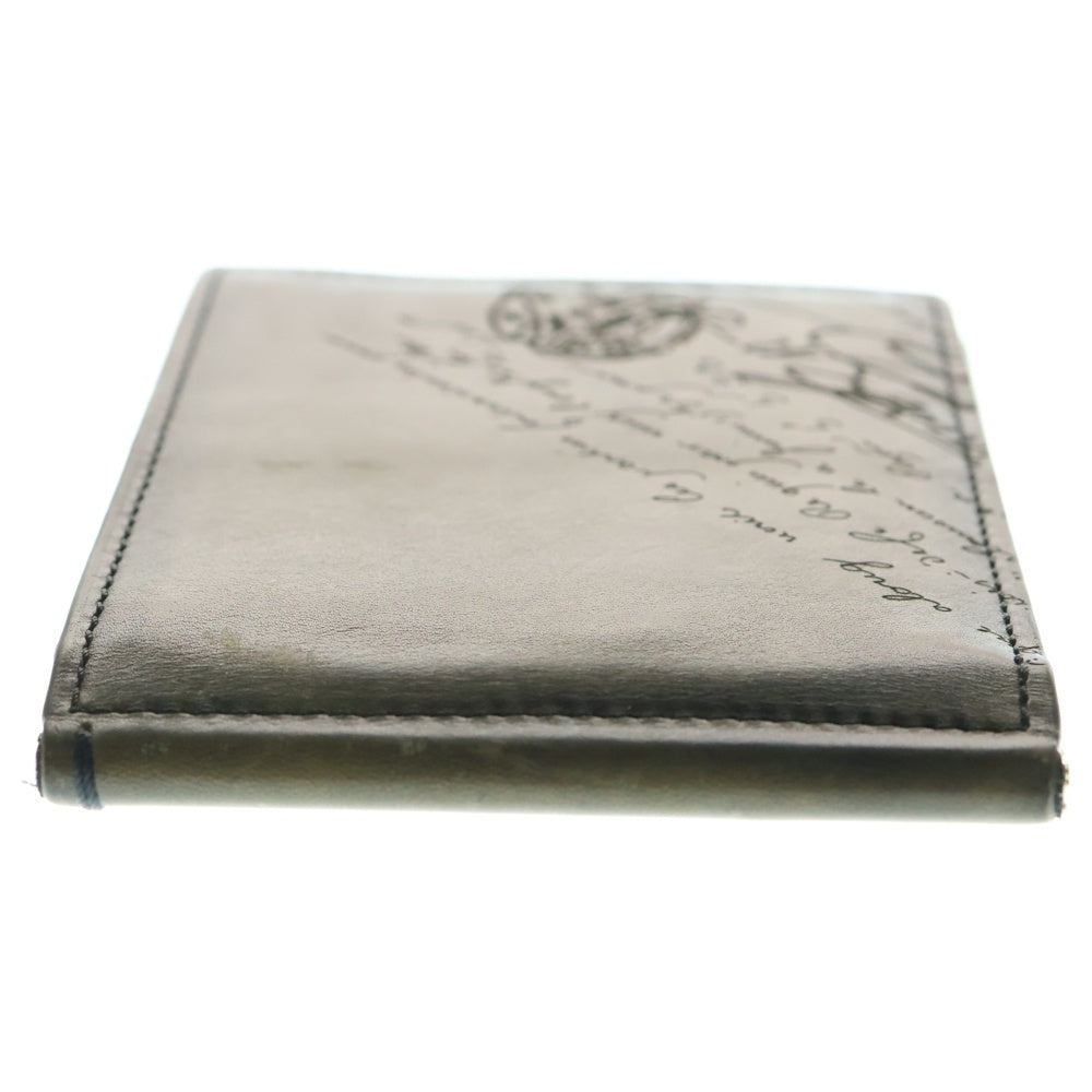 Berluti(ベルルッティ) スクリットレザー カリグラフィ マネークリップ付 ウォレット 二つ折り財布 カーキ