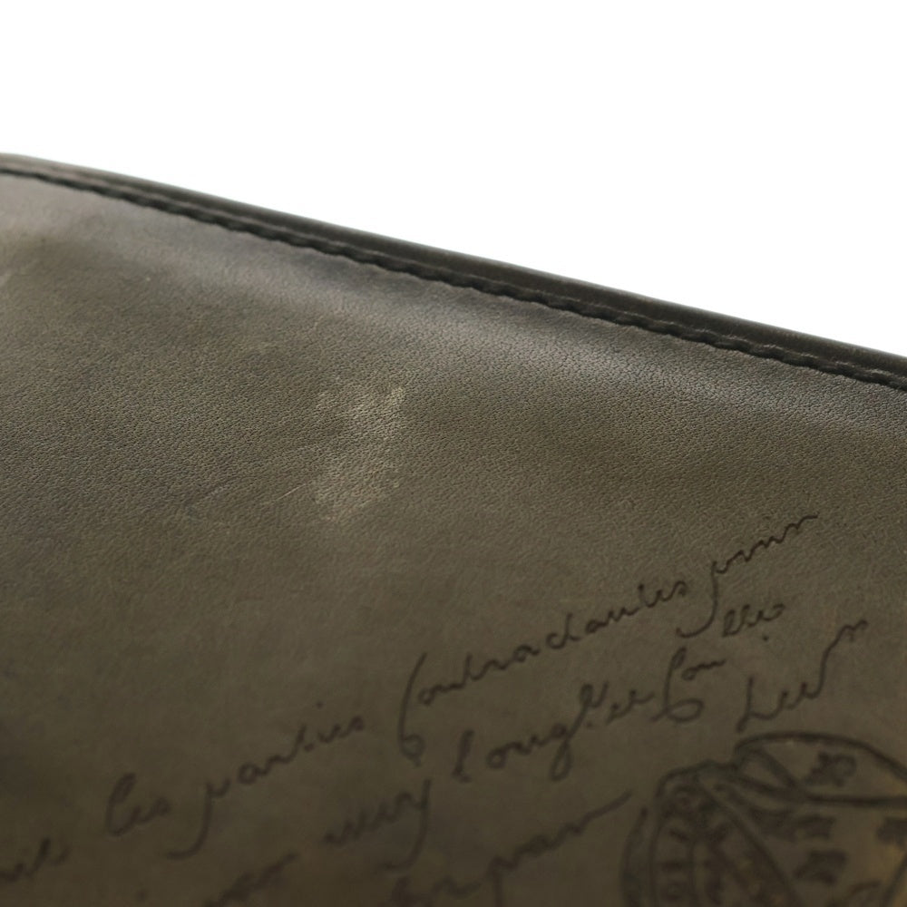 Berluti(ベルルッティ) スクリットレザー カリグラフィ マネークリップ付 ウォレット 二つ折り財布 カーキ