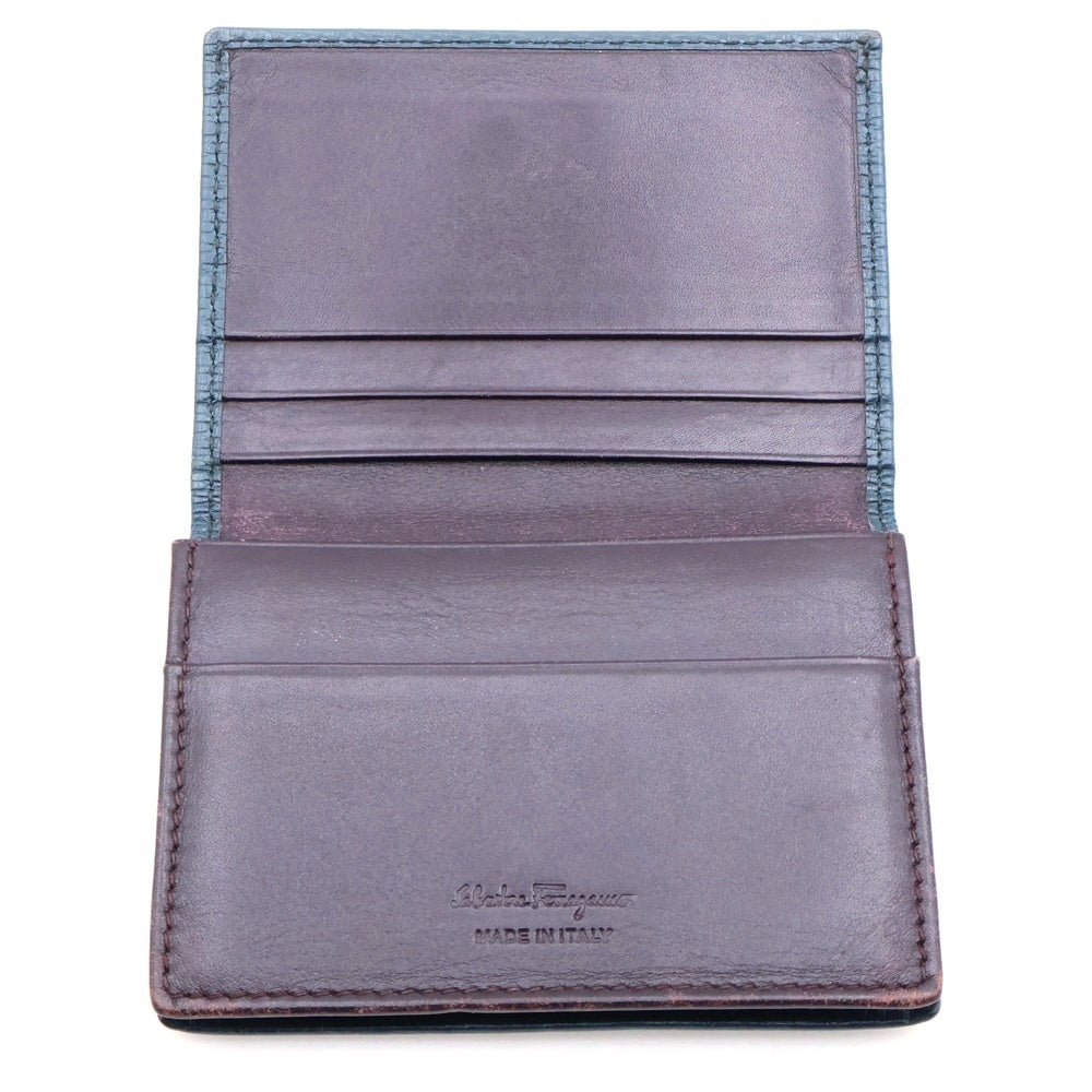 FERRAGAMO(フェラガモ) ロゴプレート カーフスキン カードケース 名刺入れ ブルー