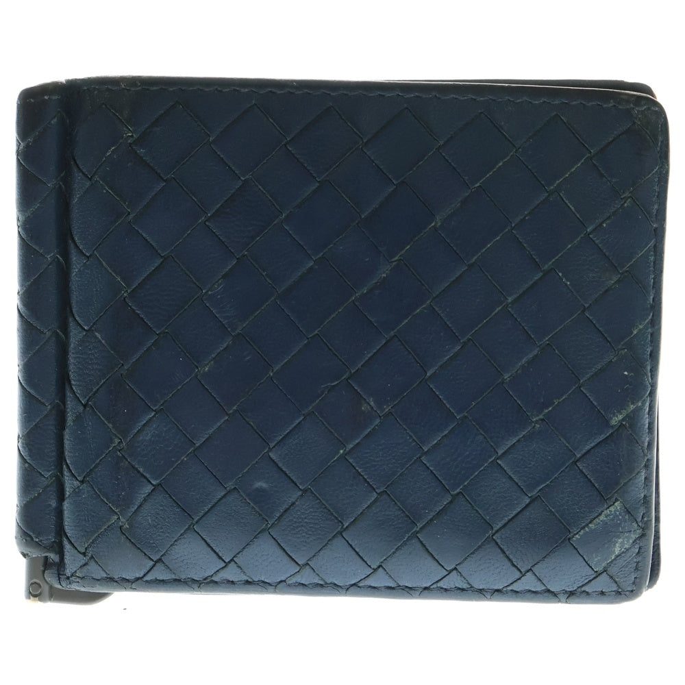 BOTTEGA VENETA(ボッテガヴェネタ) イントレチャート マネークリップ レザーウォレット 二つ折り財布 ネイビー