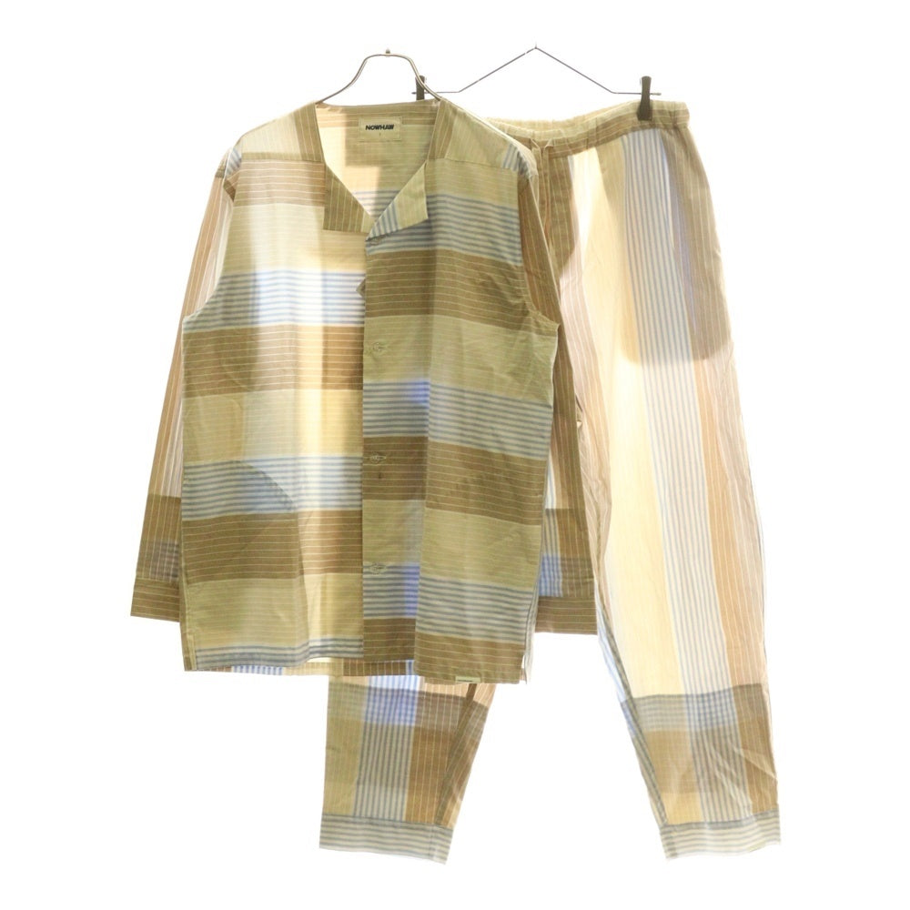 NO BRAND(ノーブランド) NOWHAW ノウハウ NANCY PAJAMA ナンシー ストライプ オープンカラー 長袖シャツ ジョガー パンツ セットアップ パジャマ マルチカラー P-S314-H