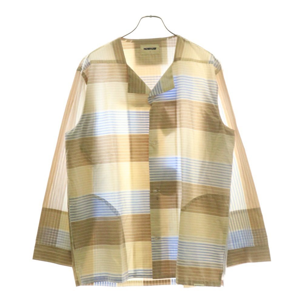 NO BRAND(ノーブランド) NOWHAW ノウハウ NANCY PAJAMA ナンシー ストライプ オープンカラー 長袖シャツ ジョガー パンツ セットアップ パジャマ マルチカラー P-S314-H