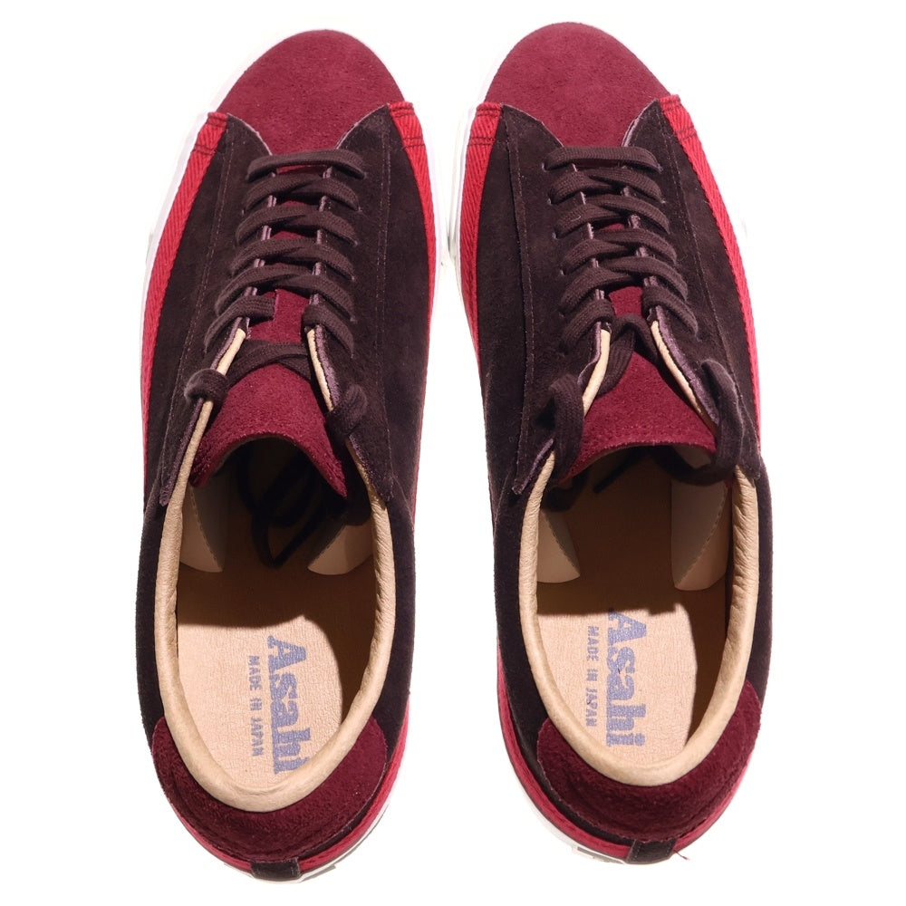 ASAHI (アサヒ) スエード レースアップ ローカット デッキシューズ スニーカー ブラウン/バーガンディー KF20448