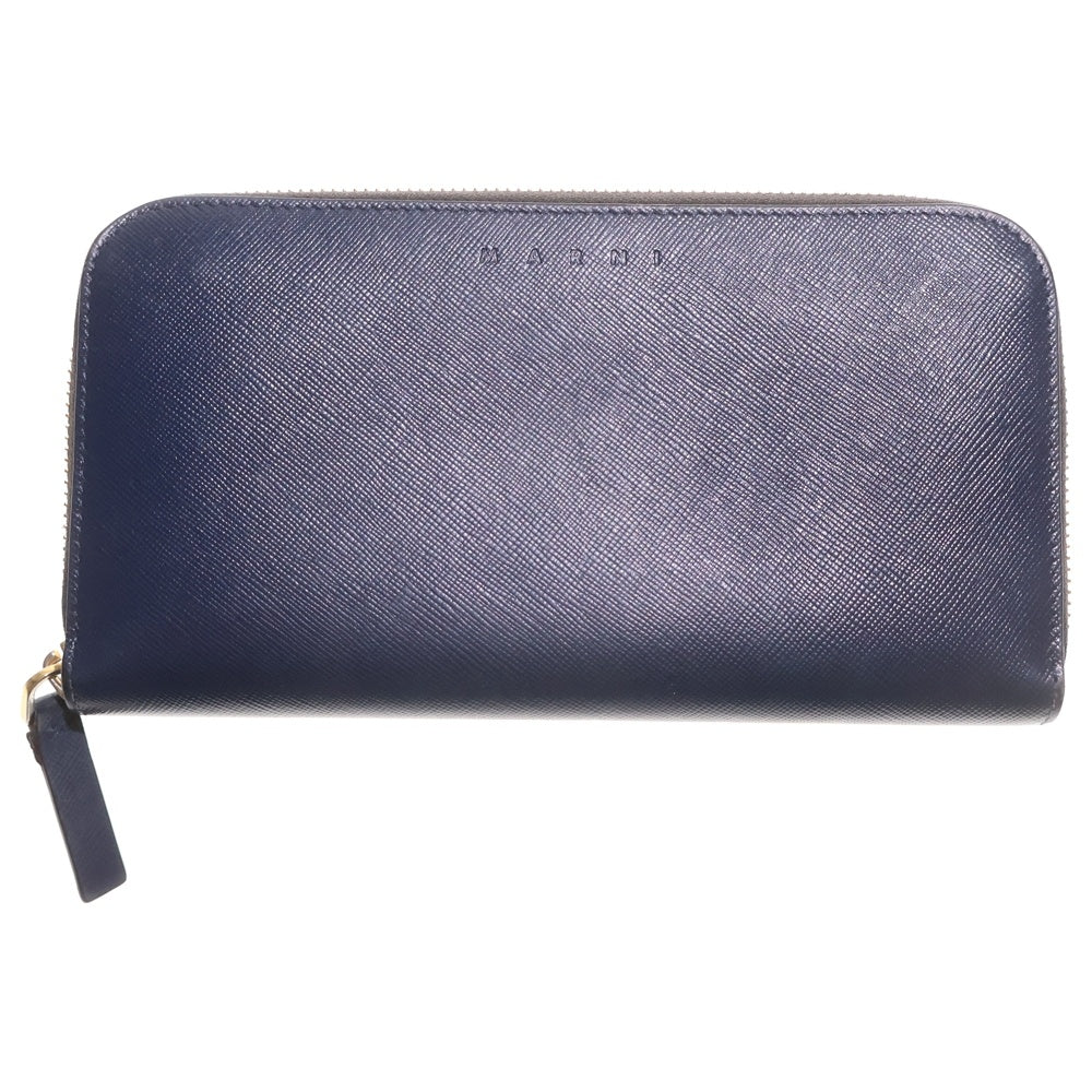 MARNI(マルニ) ロゴデザイン ラウンドジップ ロングウォレット 長財布 ネイビー