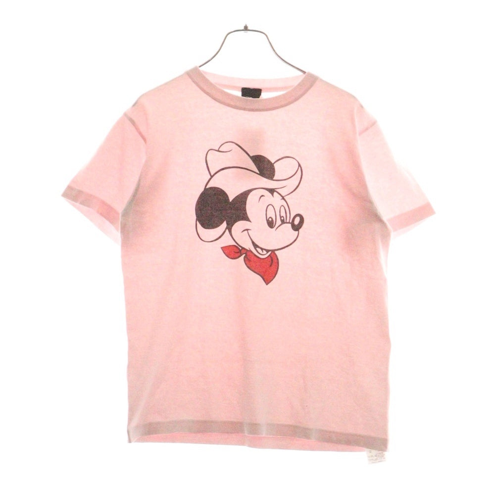 NO BRAND(ノーブランド) DISNEY ディズニー ミッキー フロントプリント 半袖Tシャツ カットソー ピンク