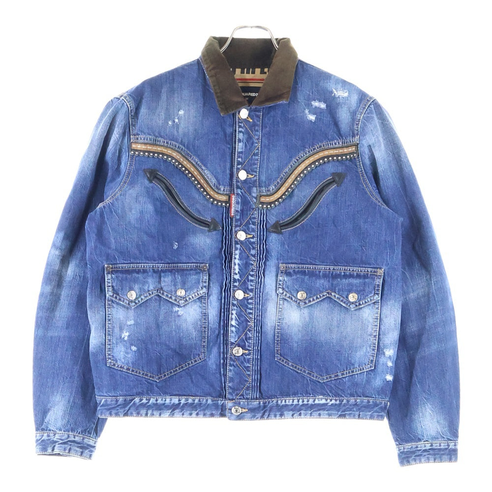 DSQUARED2(ディースクエアード) 18AW DAN JEAN JACKET 襟コーデュロイ ウエスタンデザイン デニム トラッカージャケット インディゴ S71AN0014 S30309