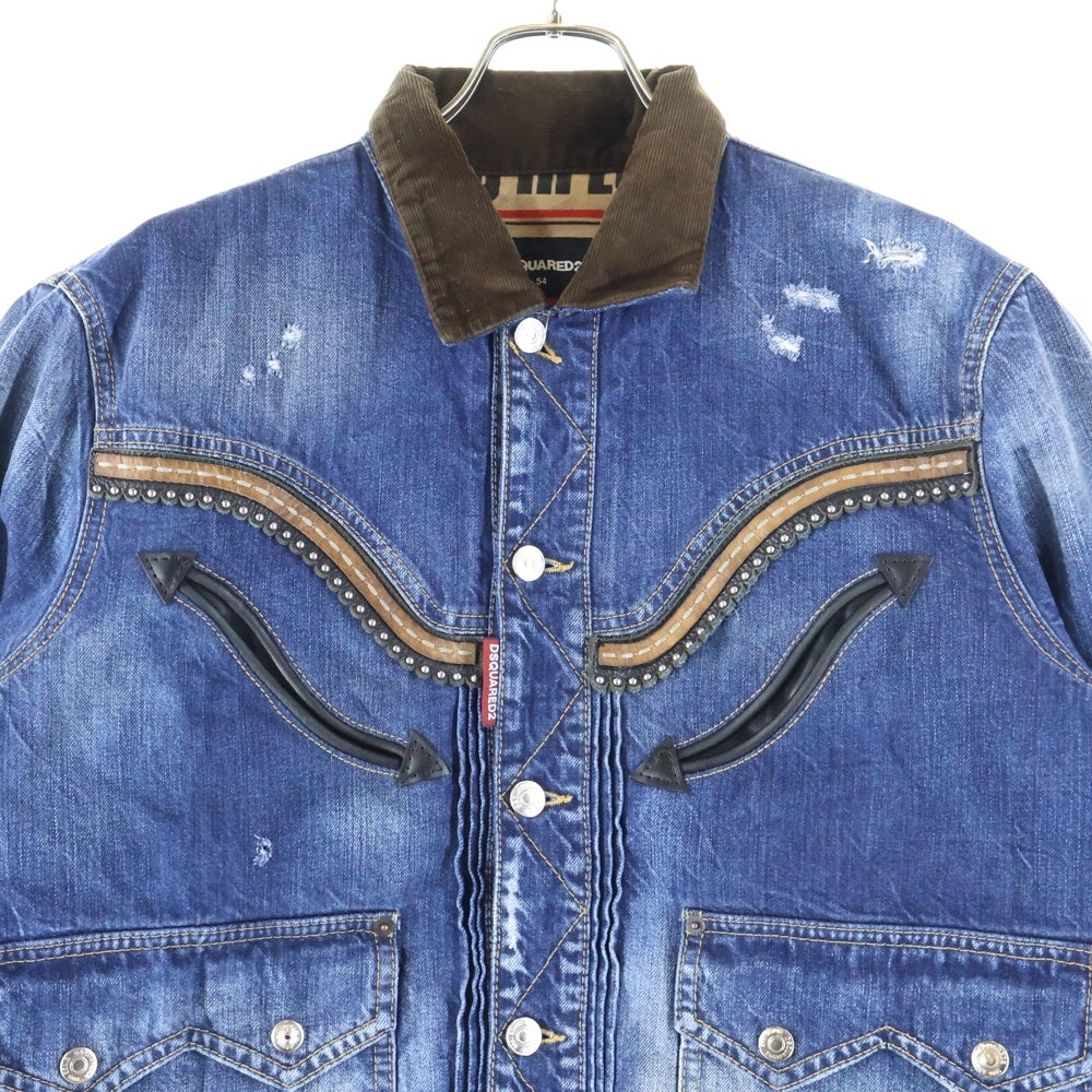 DSQUARED2(ディースクエアード) 18AW DAN JEAN JACKET 襟コーデュロイ ウエスタンデザイン デニム トラッカージャケット インディゴ S71AN0014 S30309