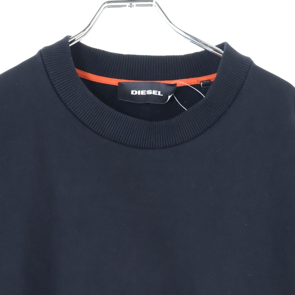 DIESEL(ディーゼル) フロントポケットデザイン ロゴ刺繍 クルーネック スウェット トレーナー ブラック