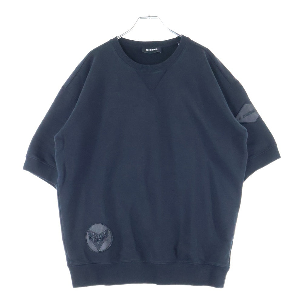 DIESEL(ディーゼル) レザーロゴパッチ クルーネック スウェット 半袖トレーナー ブラック