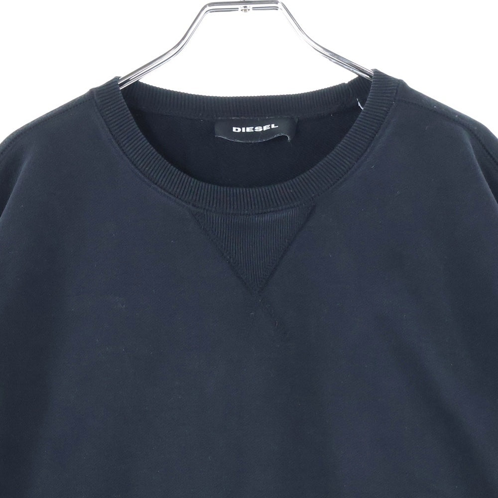DIESEL(ディーゼル) レザーロゴパッチ クルーネック スウェット 半袖トレーナー ブラック