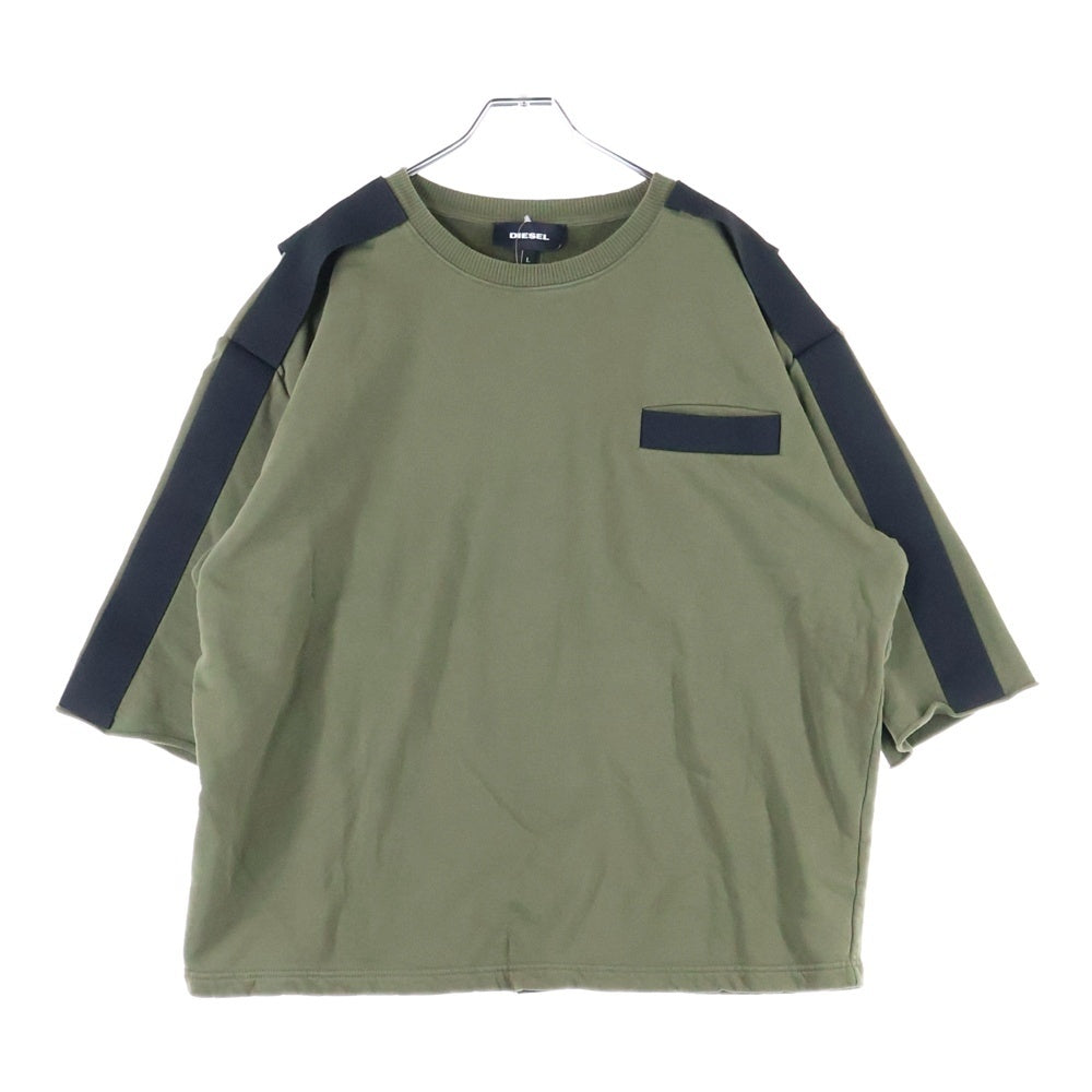 DIESEL(ディーゼル) パラシュートデザイン 袖裾カットオフ クルーネック スウェット 半袖トレーナー グリーン