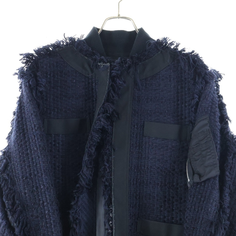 Sacai(サカイ) 19AW 再構築 ジップアップツイードジャケット ブルゾン レディース ネイビー 19-04226