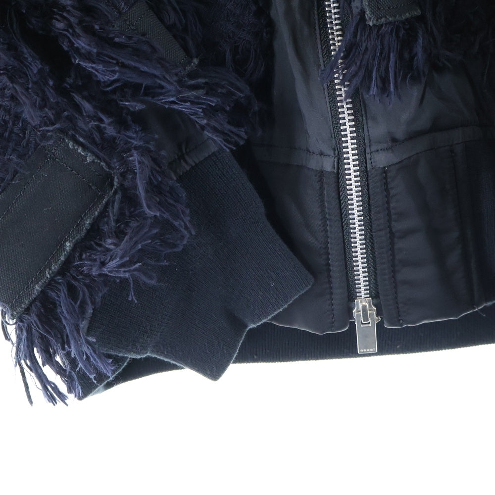 Sacai(サカイ) 19AW 再構築 ジップアップツイードジャケット ブルゾン レディース ネイビー 19-04226