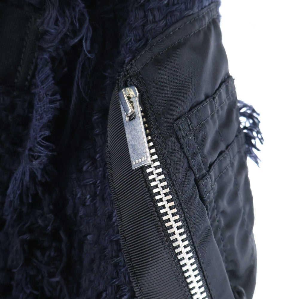 Sacai(サカイ) 19AW 再構築 ジップアップツイードジャケット ブルゾン レディース ネイビー 19-04226