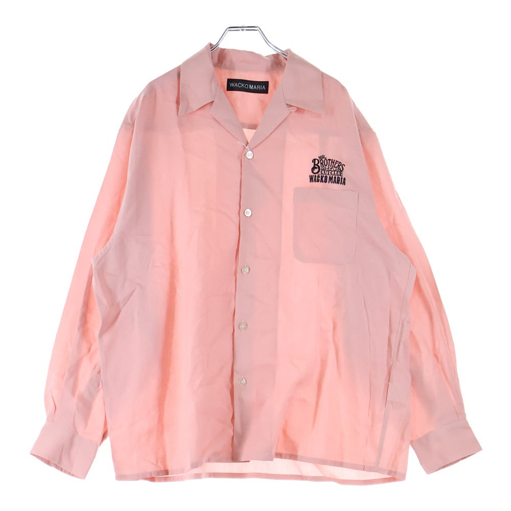 WACKO MARIA(ワコマリア) 25SS ×MR.BROTHERS CUT CLUB 50'S SHIRT ミスターブラザーズ 胸ロゴ刺繍 長袖オープンカラーシャツ ピンク
