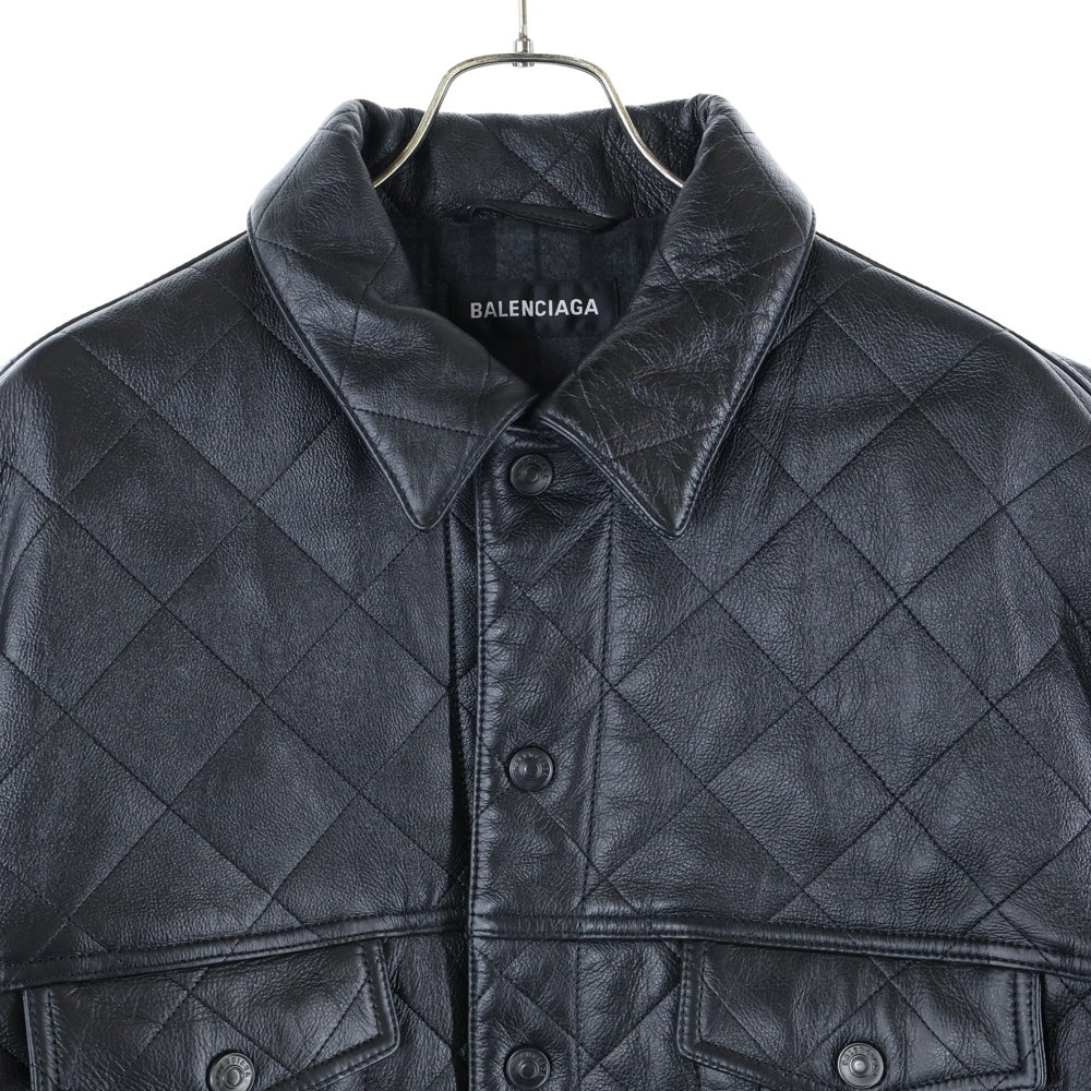 BALENCIAGA(バレンシアガ) DIAMOND PATTERNED COWHIDE JACKET ダイアモンドパターンド カウハイド レザージャケット ブラック 646455