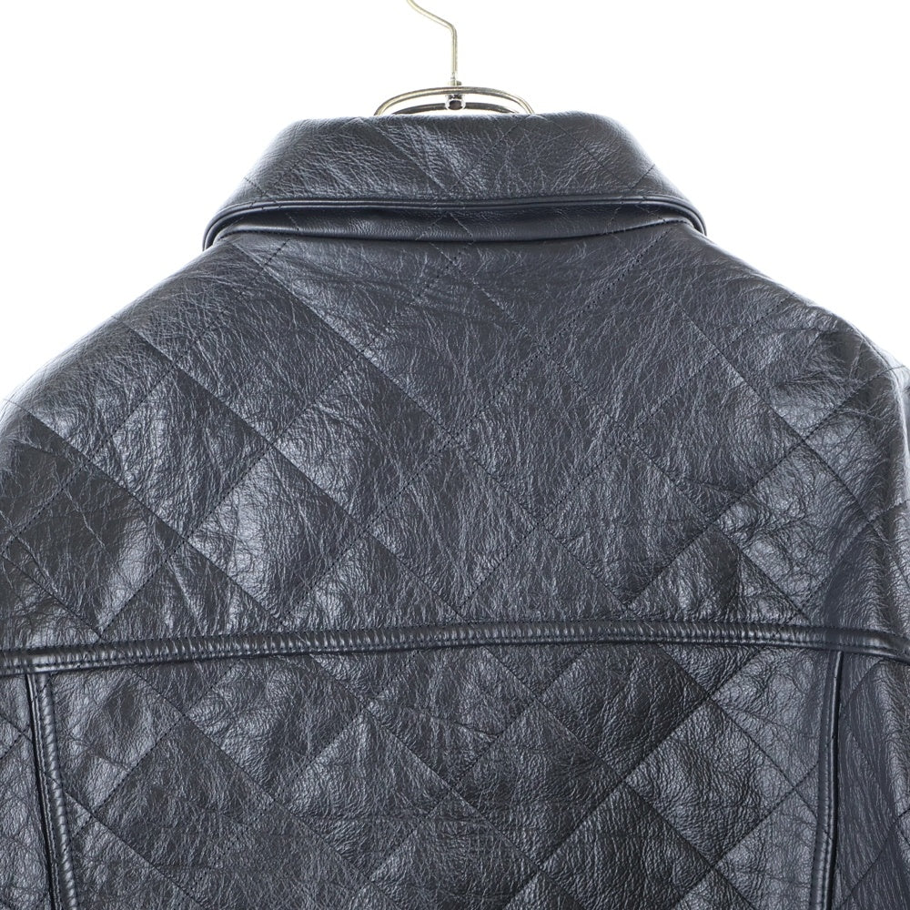 BALENCIAGA(バレンシアガ) DIAMOND PATTERNED COWHIDE JACKET ダイアモンドパターンド カウハイド レザージャケット ブラック 646455