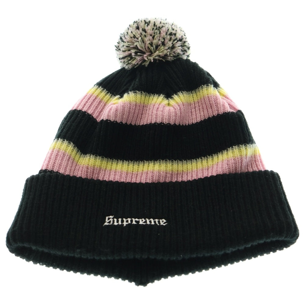 SUPREME(シュプリーム) 17AW Big Stripe Beanie ビッグストライプ ボンボン付 アクリルニットビーニー ピンク/ブラック