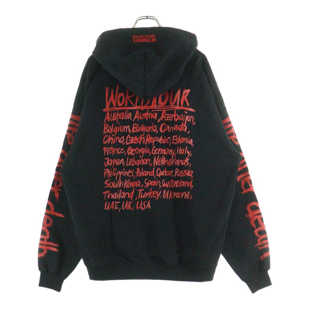 VETEMENTS(ヴェトモン) 21AW WORLD TOUR HOODIE ワールドツアー ロゴプリント プルオーバーパーカー フーディー ブラック UA52TR910R