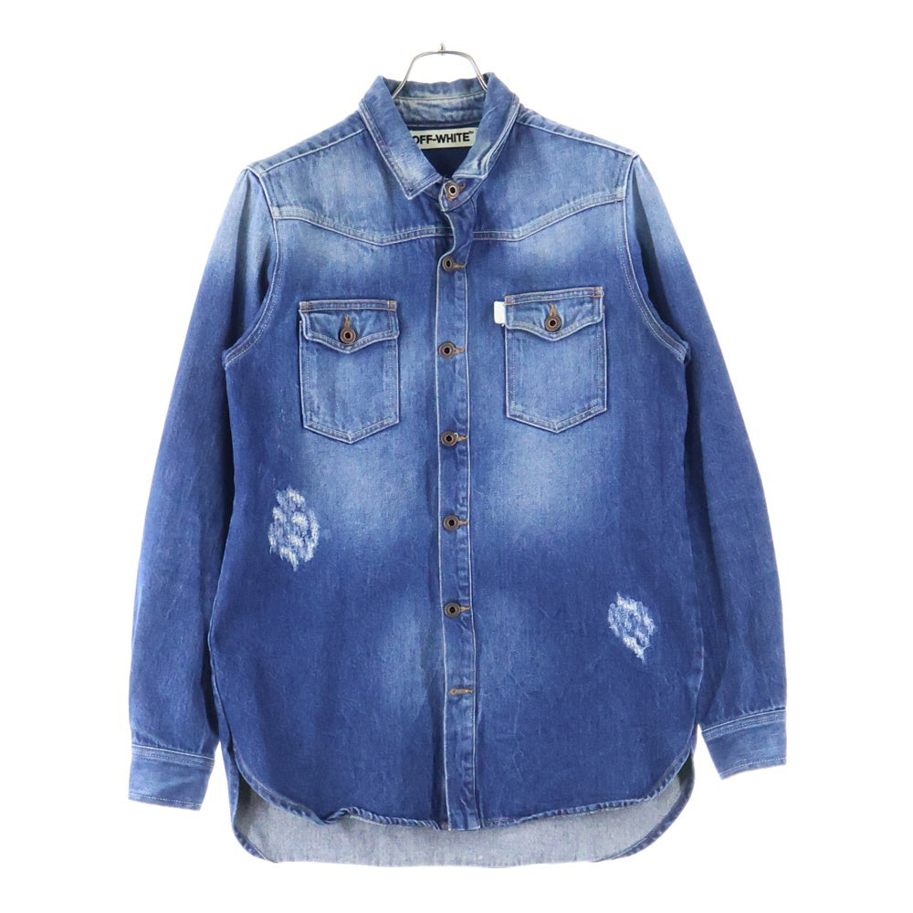 OFF-WHITE(オフホワイト) DENIM SHIRT ダメージ加工 バックプリント デニム ウエスタン長袖シャツ インディゴ