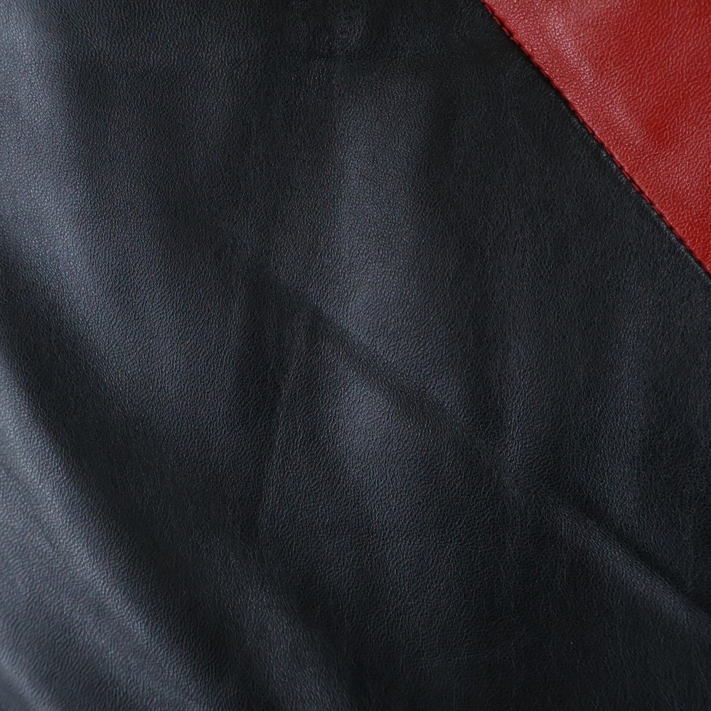 ERNEST W. BAKER(アーネストダブルベイカー) サイドポケット ジップアップ バイカーレザーベスト ブラック/レッド/ホワイト