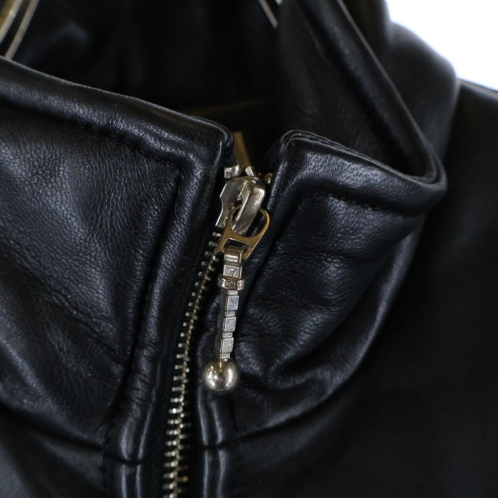 ERNEST W. BAKER(アーネストダブルベイカー) サイドポケット ジップアップ バイカーレザーベスト ブラック/レッド/ホワイト