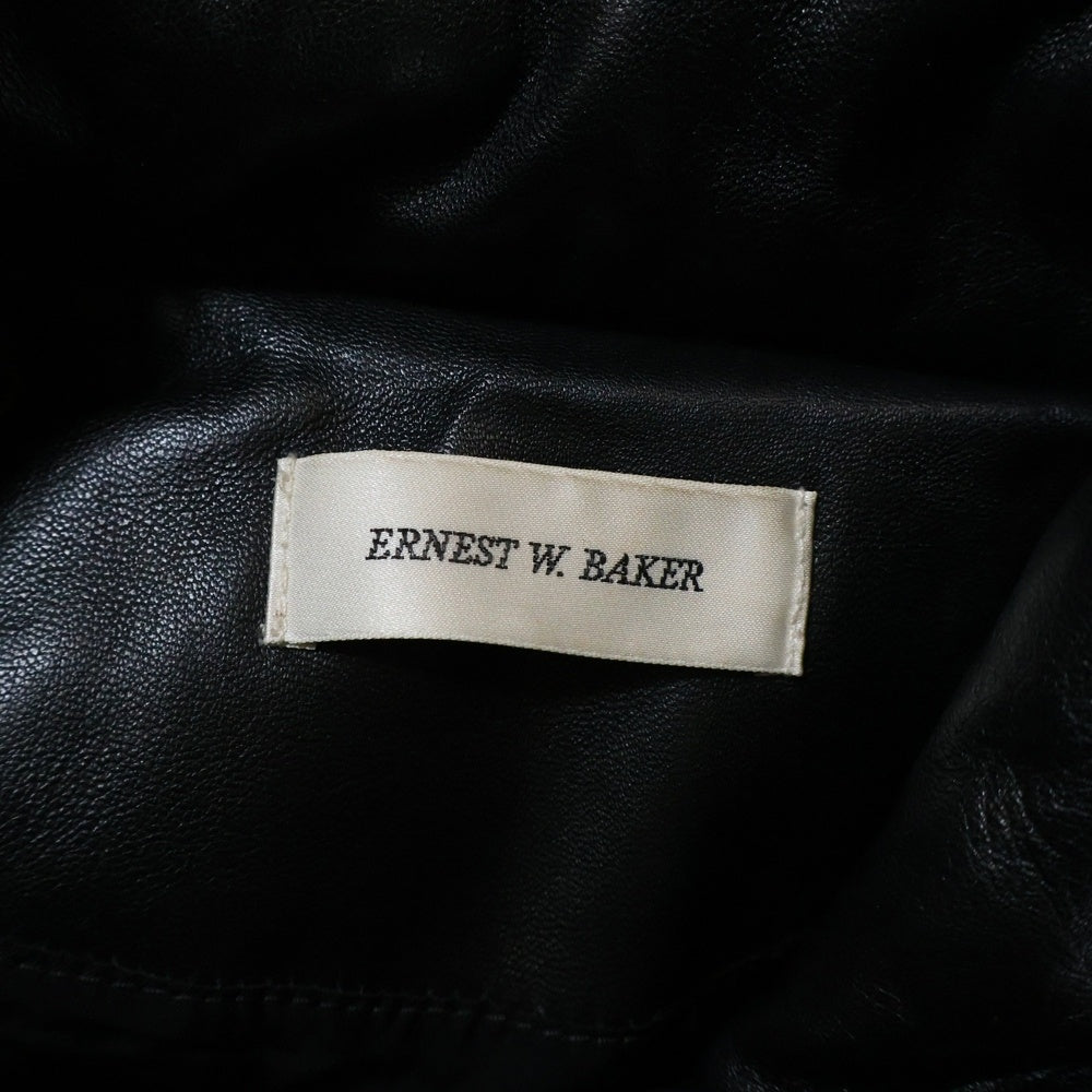 ERNEST W. BAKER(アーネストダブルベイカー) サイドポケット ジップアップ バイカーレザーベスト ブラック/レッド/ホワイト