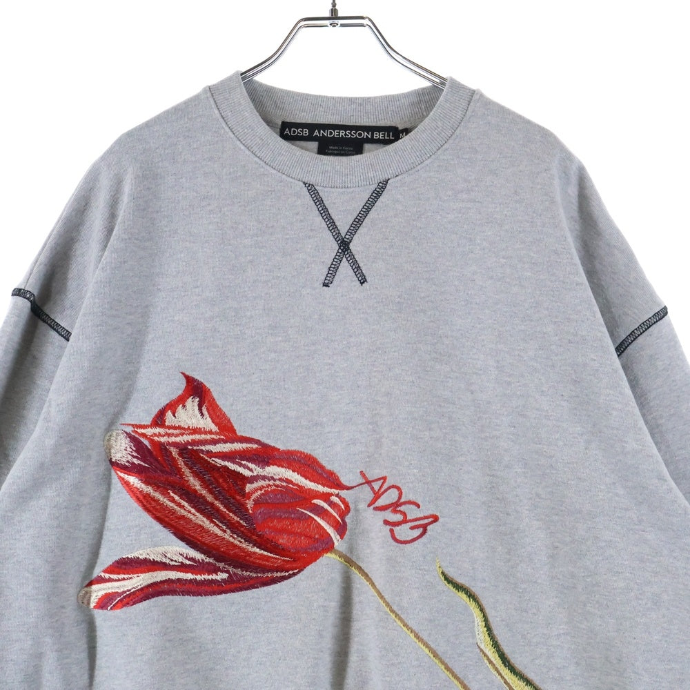 ADSB ANDERSSON BELL(アンダースンベル) ローズ 刺繍 クルーネックスウェットトレーナー グレー